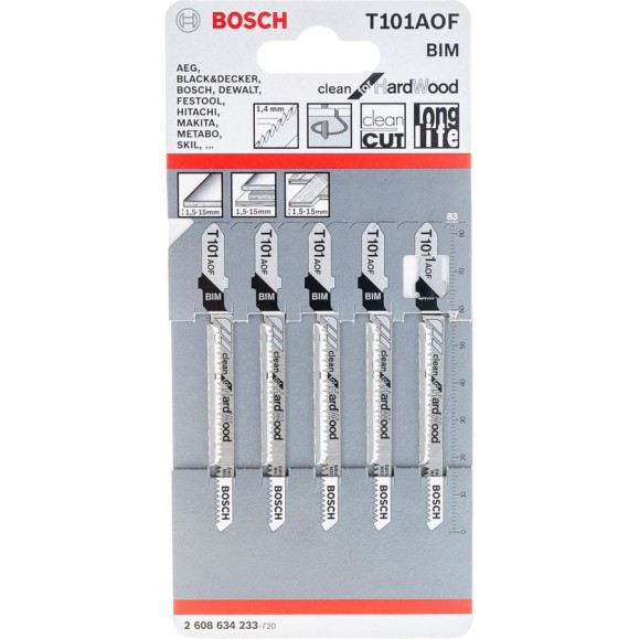 Пилки T101AOF 5 шт. по дереву для лобзика Bosch 2.608.634.233 Пилки T101AOF 5 шт. по дереву для лобзика Bosch 2.608.634.233