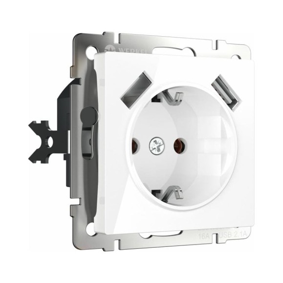 Розетка WERKEL W1171501 с заземлением, шторками и USBх2, белая a051141 Розетка WERKEL W1171501 с заземлением, шторками и USBх2, белая a051141