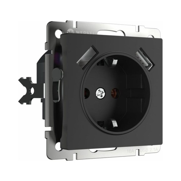 Розетка WERKEL W1171508 с заземлением, шторками и USBх2 черный матовый a051617 Розетка WERKEL W1171508 с заземлением, шторками и USBх2 черный матовый a051617