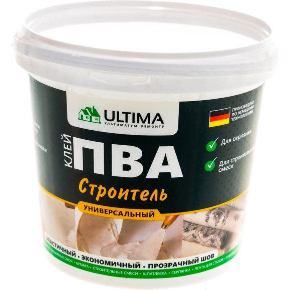 Клей ПВА ULTIMA СТРОИТЕЛЬ ведро 0,9кг ULTSTR09 Клей ПВА ULTIMA СТРОИТЕЛЬ ведро 0,9кг ULTSTR09