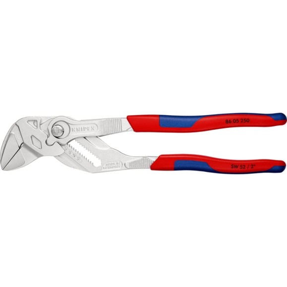 Переставные клещи-ключ Knipex 52 мм (2"), длина 250 мм, хром, 2К ручки, KN-8605250SB Переставные клещи-ключ Knipex 52 мм (2"), длина 250 мм, хром, 2К ручки, KN-8605250SB