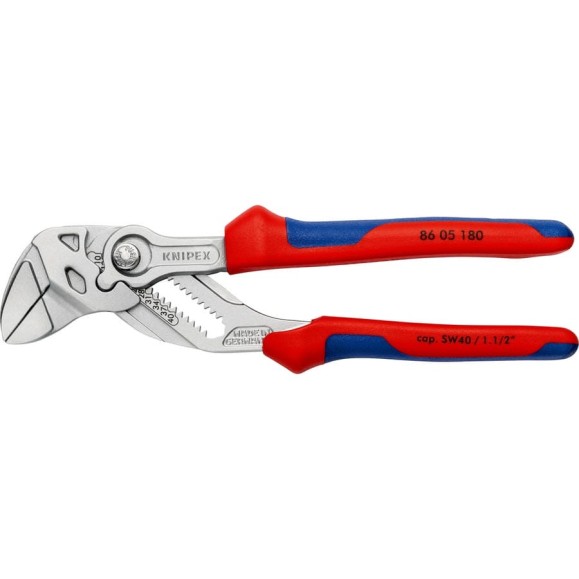 Переставные клещи-ключ Knipex 40 мм (1 1/2"), длина 180 мм, хром, 2К ручки, KN-8605180SB Переставные клещи-ключ Knipex 40 мм (1 1/2"), длина 180 мм, хром, 2К ручки, KN-8605180SB