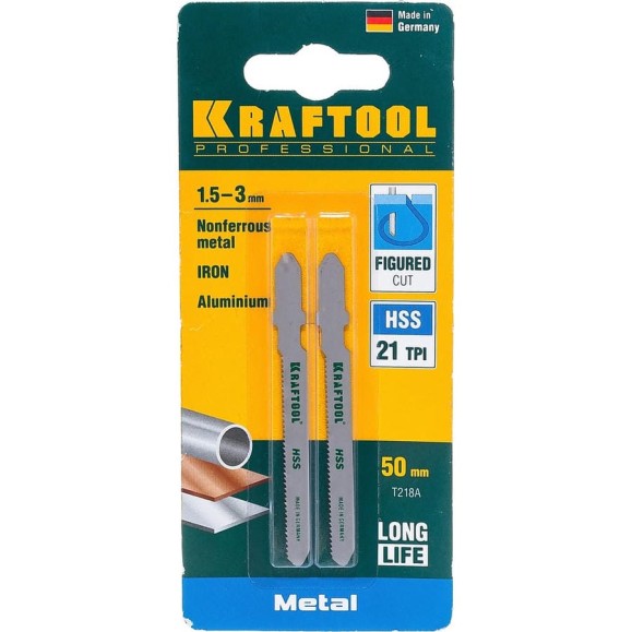 Пилки KRAFTOOL для эл/лобзика, HSS, по металлу, фигурный рез, EU-хвост., шаг 1,2мм, 50мм, 2шт 159553-1,2 Пилки KRAFTOOL для эл/лобзика, HSS, по металлу, фигурный рез, EU-хвост., шаг 1,2мм, 50мм, 2шт 159553-1,2