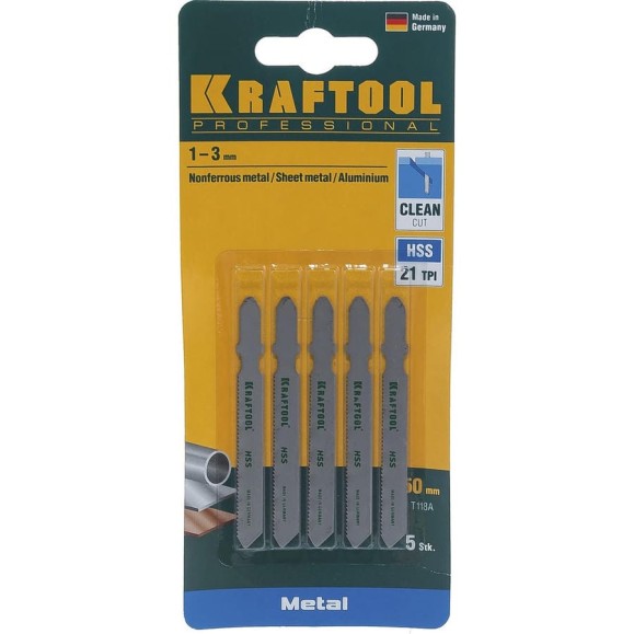 Пилки KRAFTOOL для эл/лобзика, HSS, по металлу, 1.5-2 мм, EU-хвост., шаг 1.2 мм, 50 мм, 5 шт 159551-1.2-S5 Пилки KRAFTOOL для эл/лобзика, HSS, по металлу, 1.5-2 мм, EU-хвост., шаг 1.2 мм, 50 мм, 5 шт 159551-1.2-S5