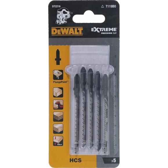 Пилка по дереву для фигурного реза T119BO 82х54 мм, шаг 2.0, 5 шт. DEWALT DT2216 Пилка по дереву для фигурного реза T119BO 82х54 мм, шаг 2.0, 5 шт. DEWALT DT2216