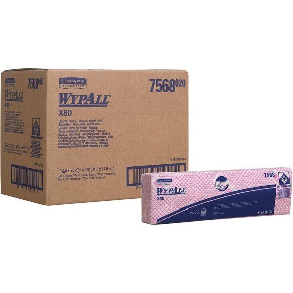 Протирочный материал Kimberly-Clark WypAll X80 сложенные, красный 7568 Протирочный материал Kimberly-Clark WypAll X80 сложенные, красный 7568
