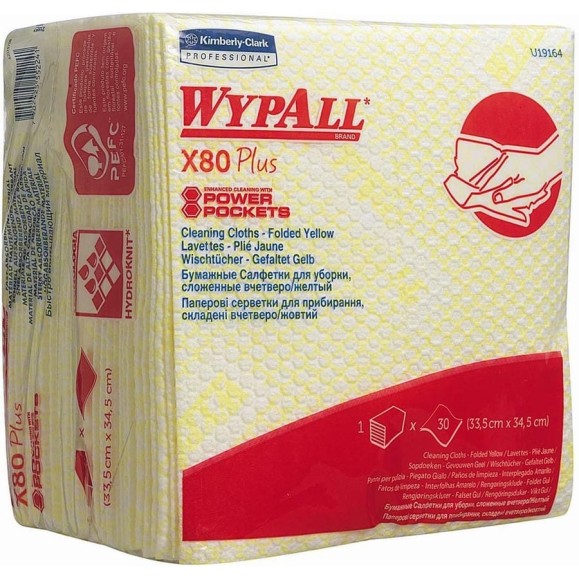 Протирочный материал Kimberly-Clark WypAll X80 Plus сложенные в 1/4, желтый 19164 Протирочный материал Kimberly-Clark WypAll X80 Plus сложенные в 1/4, желтый 19164