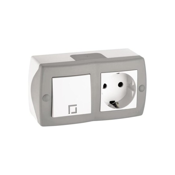 1-клавишный выключатель+розетка с заземлением MONO ELECTRIC Octans, серый 104-020001-180 1-клавишный выключатель+розетка с заземлением MONO ELECTRIC Octans, серый 104-020001-180
