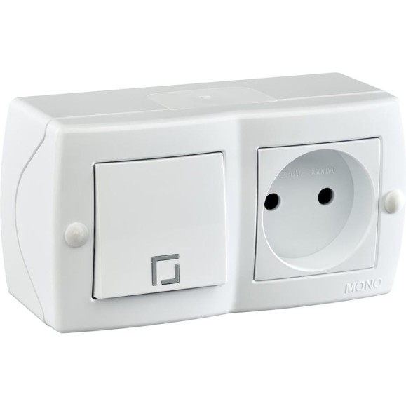 1-клавишный выключатель+розетка без заземления MONO ELECTRIC Octans, белый 104-010101-185 1-клавишный выключатель+розетка без заземления MONO ELECTRIC Octans, белый 104-010101-185
