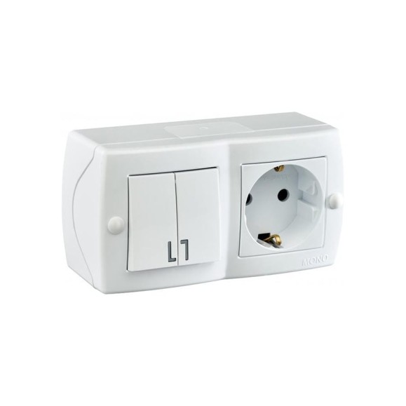 2-клавишный выключатель+розетка с заземлением MONO ELECTRIC Octans, белый 104-010101-181 2-клавишный выключатель+розетка с заземлением MONO ELECTRIC Octans, белый 104-010101-181