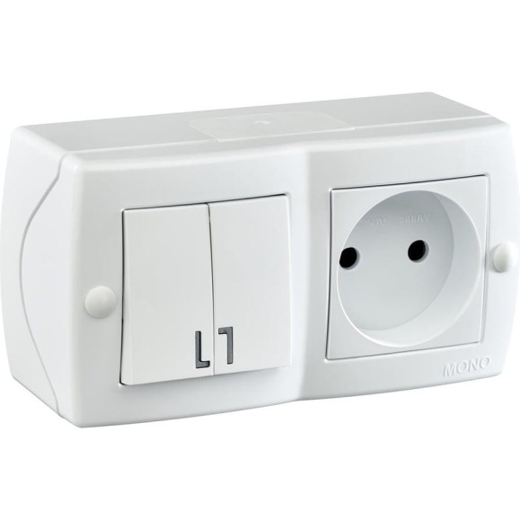2-клавишный выключатель+розетка без заземления MONO ELECTRIC Octans, белый 104-010101-182 2-клавишный выключатель+розетка без заземления MONO ELECTRIC Octans, белый 104-010101-182