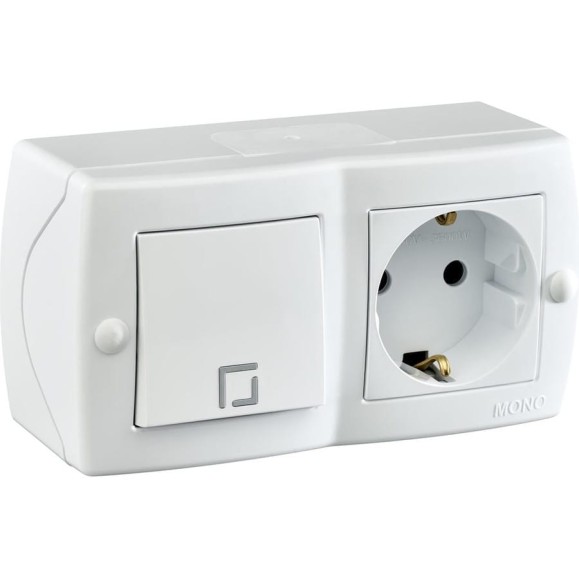 1-клавишный выключатель+розетка с заземлением MONO ELECTRIC Octans, белый 104-010101-180 1-клавишный выключатель+розетка с заземлением MONO ELECTRIC Octans, белый 104-010101-180