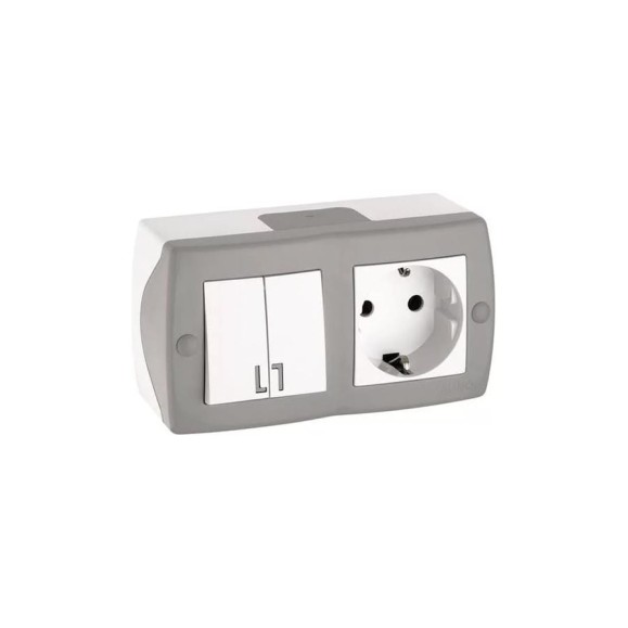 2-клавишный выключатель+розетка с заземлением MONO ELECTRIC Octans, серый 104-020001-181 2-клавишный выключатель+розетка с заземлением MONO ELECTRIC Octans, серый 104-020001-181