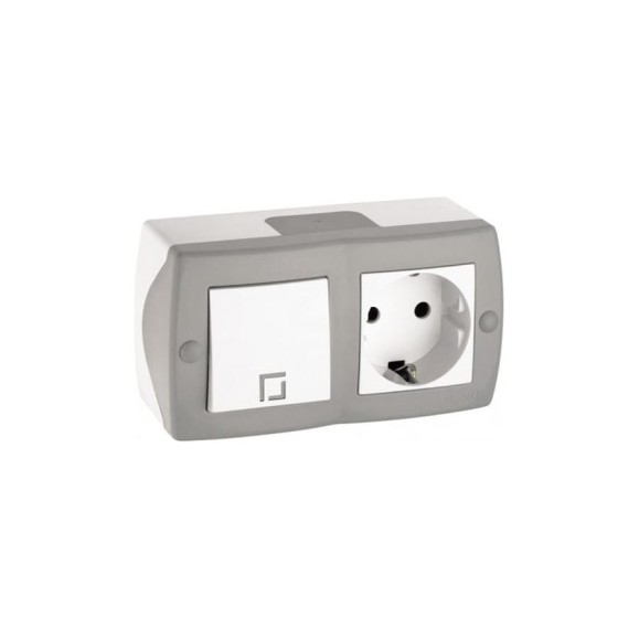 1-клавишный проходной выключатель+розетка с заземлением MONO ELECTRIC Octans, серый 104-020001-186 1-клавишный проходной выключатель+розетка с заземлением MONO ELECTRIC Octans, серый 104-020001-186