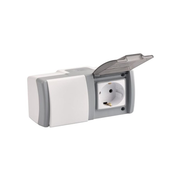 1-клавишный выключатель+розетка с крышкой с заземлением MONO ELECTRIC Octans, IP54 154-020001-180 1-клавишный выключатель+розетка с крышкой с заземлением MONO ELECTRIC Octans, IP54 154-020001-180