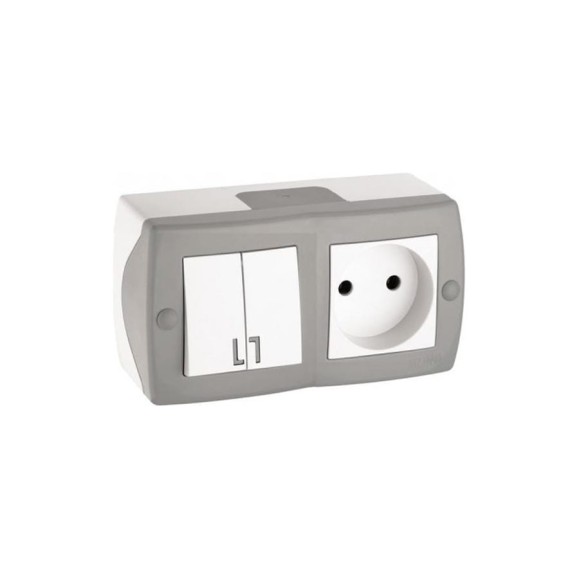 2-клавишный выключатель+розетка без заземления MONO ELECTRIC Octans, серый 104-020001-182 2-клавишный выключатель+розетка без заземления MONO ELECTRIC Octans, серый 104-020001-182