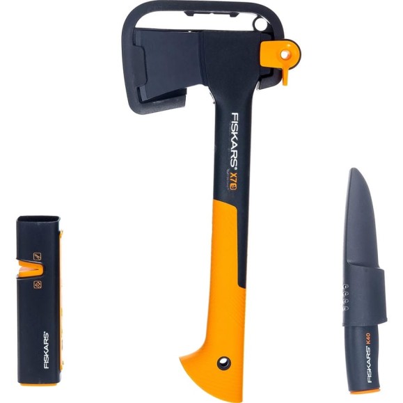 Набор Fiskars: универсальный топор Х7, нож К40, точилка для топоров и ножей 1059024 Набор Fiskars: универсальный топор Х7, нож К40, точилка для топоров и ножей 1059024