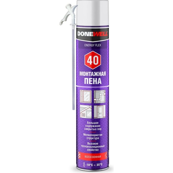 Пена полиуретановая монтажная бытовая всесезонная DONEWELL ENERGY FLEX 40 DPH10U40 Пена полиуретановая монтажная бытовая всесезонная DONEWELL ENERGY FLEX 40 DPH10U40