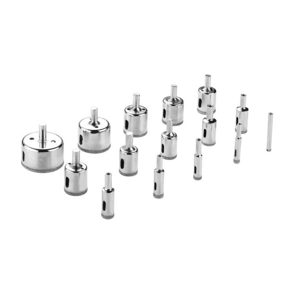 Набор алмазных коронок DHS01 по стеклу и керамике (6-50 мм; 15pcs) DEKO 065-0541 Набор алмазных коронок DHS01 по стеклу и керамике (6-50 мм; 15pcs) DEKO 065-0541