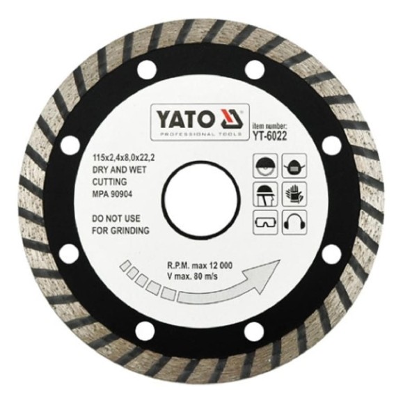 Диск алмазный отрезной универсальный TURBO 115х22.2 мм YATO YT-6022 Диск алмазный отрезной универсальный TURBO 115х22.2 мм YATO YT-6022