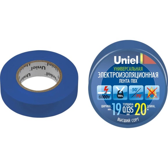 Изоляционная лента Uniel 20/19/01 BLU UIT-135P 4477 Изоляционная лента Uniel 20/19/01 BLU UIT-135P 4477