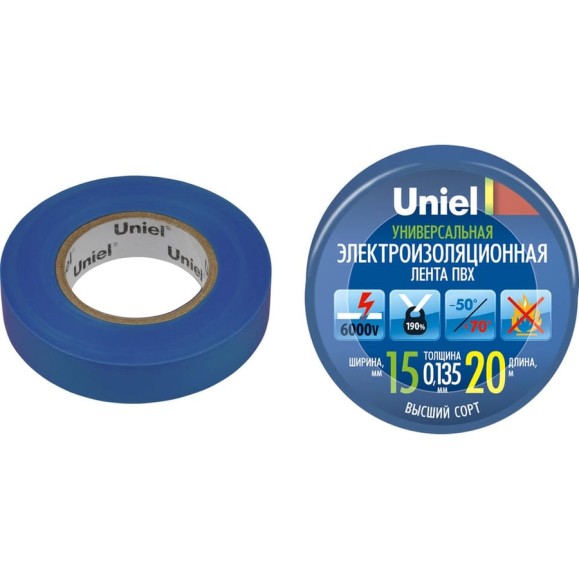 Изоляционная лента Uniel 20/15/01 BLU UIT-135P 4485 Изоляционная лента Uniel 20/15/01 BLU UIT-135P 4485