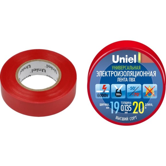 Изоляционная лента Uniel 20/19/01 RED UIT-135P 4479 Изоляционная лента Uniel 20/19/01 RED UIT-135P 4479
