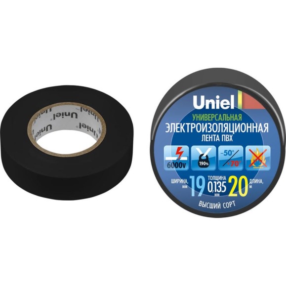 Изоляционная лента Uniel 20/19/01 BLK UIT-135P 4478 Изоляционная лента Uniel 20/19/01 BLK UIT-135P 4478