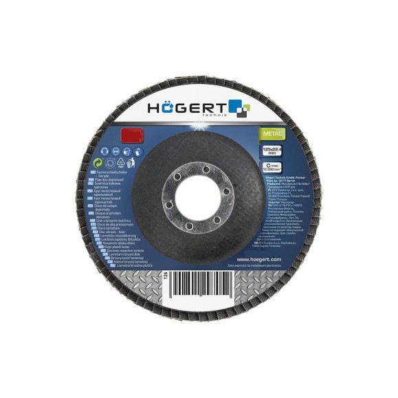 Круг шлифовальный лепестковый (125x22.4 мм; G120) HOEGERT TECHNIK HT8D055 Круг шлифовальный лепестковый (125x22.4 мм; G120) HOEGERT TECHNIK HT8D055