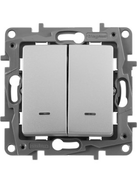 Переключатель Legrand двухклавишный с подсветкой/индикацией Legrand Etika 10А 250В безвинтовые зажимы алюминий 672416 Переключатель Legrand двухклавишный с подсветкой/индикацией Legrand Etika 10А 250В безвинтовые зажимы алюминий 672416