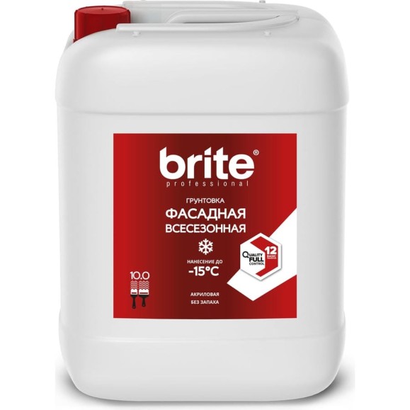 Всесезонная акриловая грунтовка для фасадов BRITE PROFESSIONAL канистра 10 л О02489 Всесезонная акриловая грунтовка для фасадов BRITE PROFESSIONAL канистра 10 л О02489