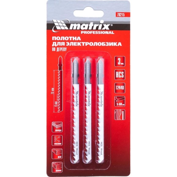 Полотна для электролобзика Professional (3 шт; 4х75x100 мм; T244D; HCS) MATRIX 78215 Полотна для электролобзика Professional (3 шт; 4х75x100 мм; T244D; HCS) MATRIX 78215