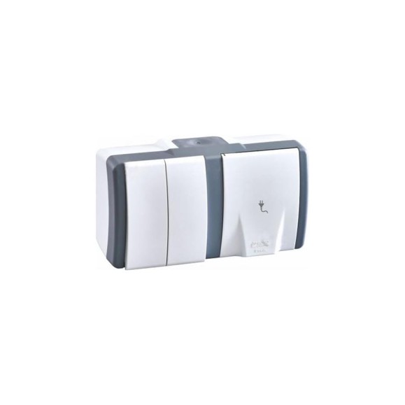 2-клавишный выключатель+розетка с крышкой с заземлением MONO ELECTRIC Octans, IP54 154-020001-181 2-клавишный выключатель+розетка с крышкой с заземлением MONO ELECTRIC Octans, IP54 154-020001-181