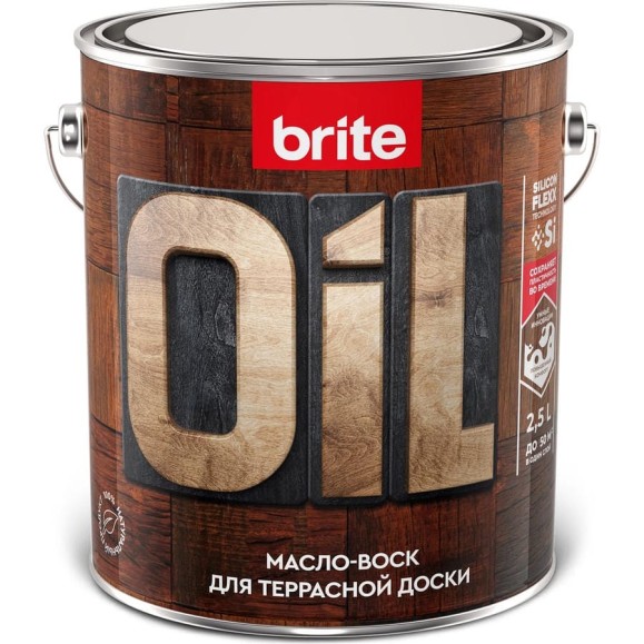 Масло-воск для террасной доски BRITE FLEXX бесцветное, банка 2.5 л, 212476 Масло-воск для террасной доски BRITE FLEXX бесцветное, банка 2.5 л, 212476