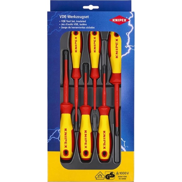 Набор тонких отверток KNIPEX VDE 1000В, 6 пр, SL2.5/4.0 шлиц, PH1/2 крест., PZ1/2, KN-002012V04 Набор тонких отверток KNIPEX VDE 1000В, 6 пр, SL2.5/4.0 шлиц, PH1/2 крест., PZ1/2, KN-002012V04
