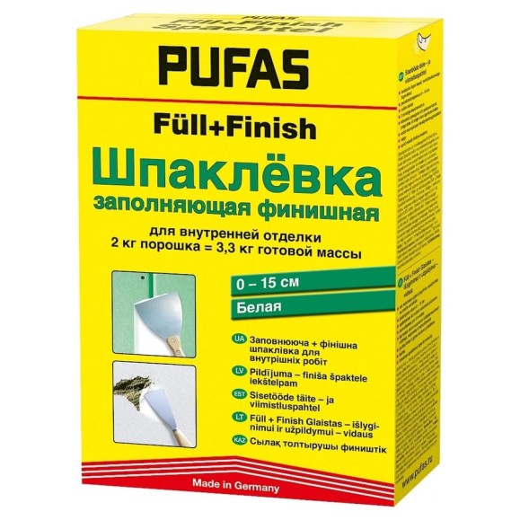 Заполняющая и финишная шпаклевка PUFAS FüII + Finish М 2 кг 1-003003092 Заполняющая и финишная шпаклевка PUFAS FüII + Finish М 2 кг 1-003003092