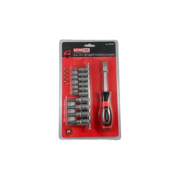 Набор вставок (бит) ABTOMTOOL PROFFI CrV, 1/4"+3/8", 12 предметов 5433012