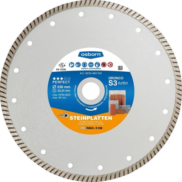 Диск алмазный по камню OSBORN S3 Turbo (230x2.8x22.23 мм) DRONCO 4233460102