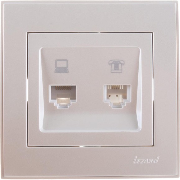 Розетка LEZARD RAIN компьютер+телефон жемчужно-белый металлик 703-3030-143 Розетка LEZARD RAIN компьютер+телефон жемчужно-белый металлик 703-3030-143