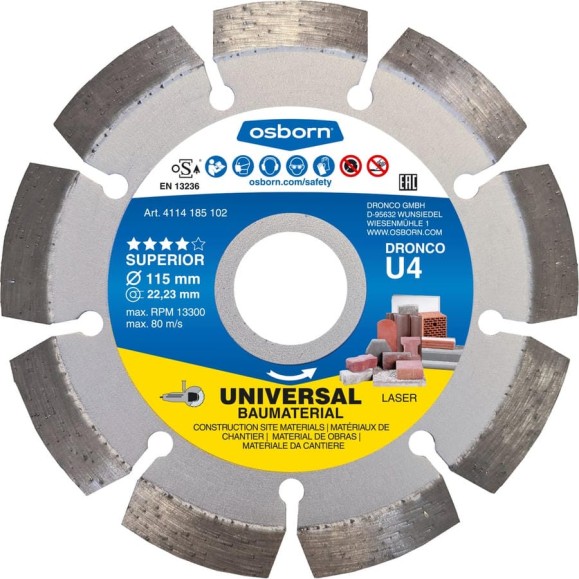 Алмазный диск универсальный OSBORN U4 (115х2.2x22.23 мм) DRONCO 4114185102 Алмазный диск универсальный OSBORN U4 (115х2.2x22.23 мм) DRONCO 4114185102