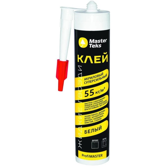 Клей MASTERTEKS Profimaster акриловый, суперсильный, 528 г, белый, 55 кг/кв.м 220938 Клей MASTERTEKS Profimaster акриловый, суперсильный, 528 г, белый, 55 кг/кв.м 220938
