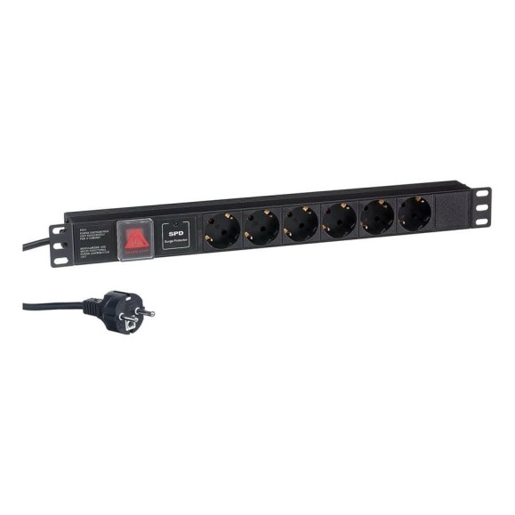 Блок розеток ExeGate ServerPro PDU-19H608 Al-6S-EU2CU-SW-SPD1, 19, 1U, алюминий, 6Sch, евро, 2м, SPD1 280833