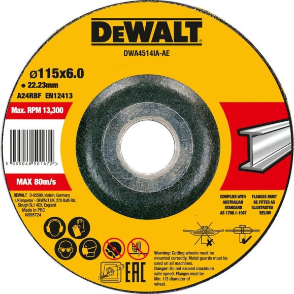 Круг зачистной по металлу (115x22.2x6 мм) Dewalt DWA4514IA-AE Круг зачистной по металлу (115x22.2x6 мм) Dewalt DWA4514IA-AE