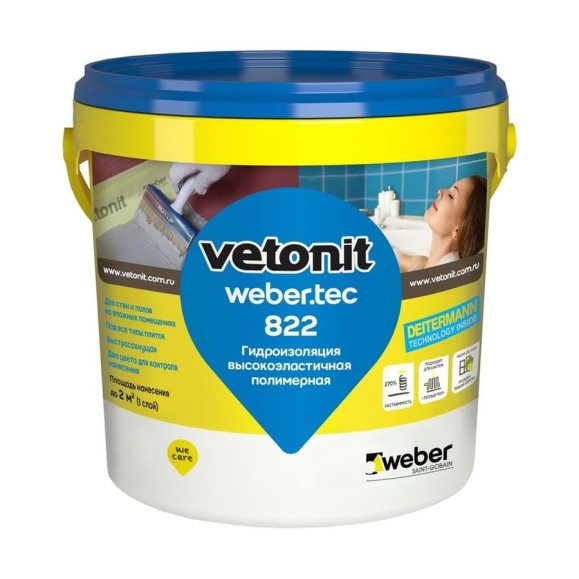 Готовая гидроизоляционная мастика Vetonit weber. tec 822 ведро, 1.2 кг, розовая 1021459 Готовая гидроизоляционная мастика Vetonit weber. tec 822 ведро, 1.2 кг, розовая 1021459