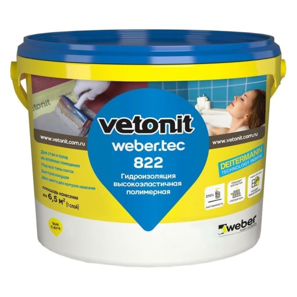 Готовая гидроизоляционная мастика Vetonit weber.tec 822 ведро, 4 кг, серая 1019597 Готовая гидроизоляционная мастика Vetonit weber.tec 822 ведро, 4 кг, серая 1019597