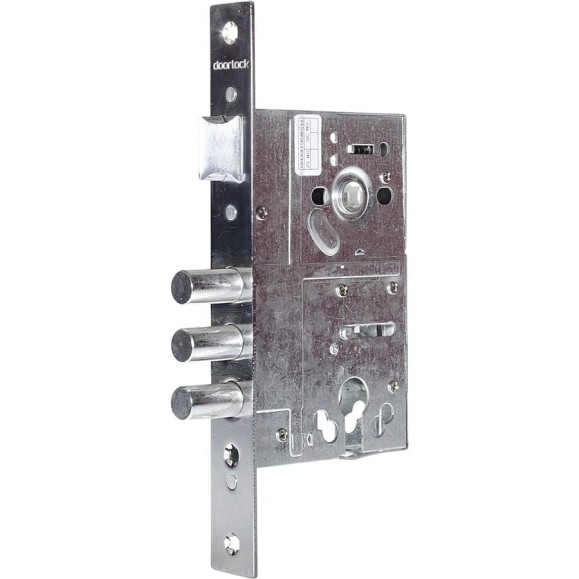 Корпус цилиндрового замка DOORLOCK DL8252С/60/85мм, хромированная фронтальная планка 26х230мм, реверсивный, диаметр ригелей 14 мм 75329
