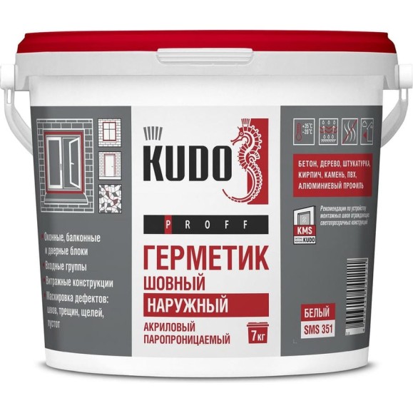 Акриловый паропроницаемый шовный герметик KUDO PROFF наружный, белый, 7 кг SMS-351 Акриловый паропроницаемый шовный герметик KUDO PROFF наружный, белый, 7 кг SMS-351