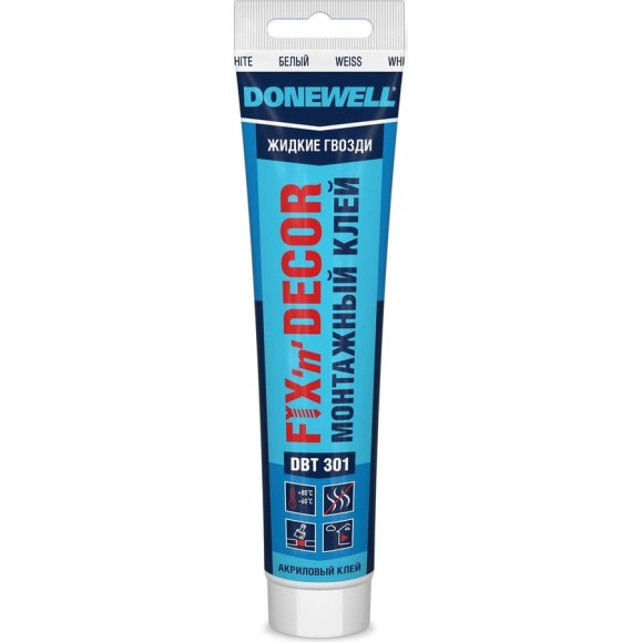 Клей монтажный DONEWELL FIX-n-DECOR на акриловой основе, морозостойкий, белый, 85 мл DBT-301 Клей монтажный DONEWELL FIX-n-DECOR на акриловой основе, морозостойкий, белый, 85 мл DBT-301