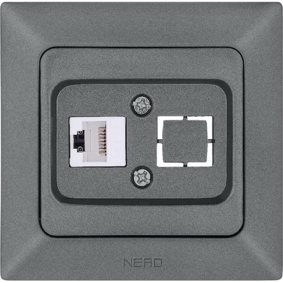 Компьютерная розетка NE-AD + гнездо с заглушкой, CAT6, Aras, Графит, 93-121-23-D1 Компьютерная розетка NE-AD + гнездо с заглушкой, CAT6, Aras, Графит, 93-121-23-D1