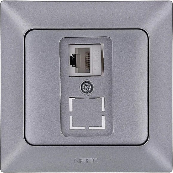 Компьютерная розетка NE-AD + гнездо с заглушкой, CAT6, Aras, Серебро, 93-122-23-D1 Компьютерная розетка NE-AD + гнездо с заглушкой, CAT6, Aras, Серебро, 93-122-23-D1